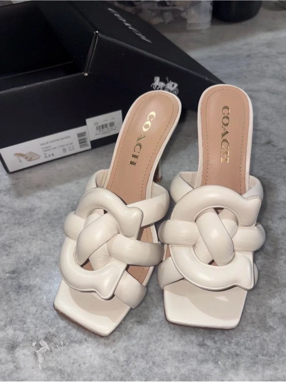Coach Kellie leather sandals in cream & white, size US 6.5